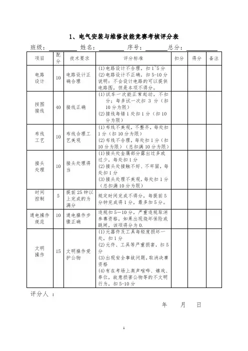 电工竞赛评分标准100 (1)