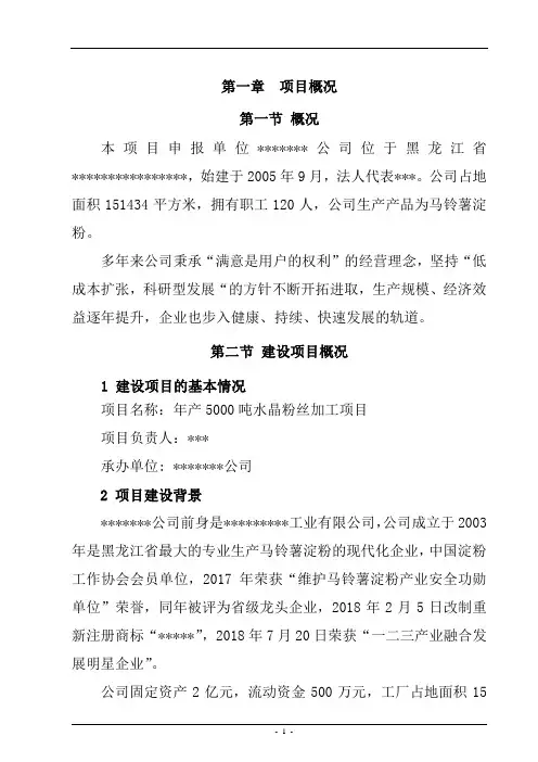 粉条项目可行性研究报告