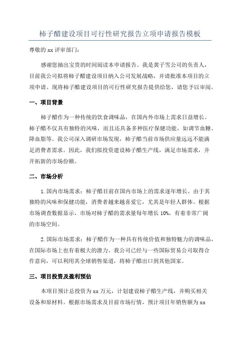 柿子醋建设项目可行性研究报告立项申请报告模板