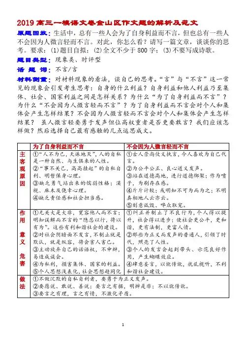 2019高三一模金山作文题“总有一些人为了自身利益而不言……”的解析及范文