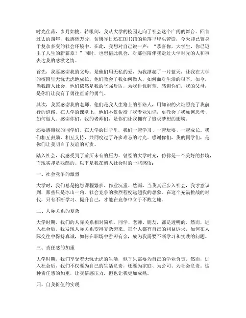 大学生刚入社会的感言