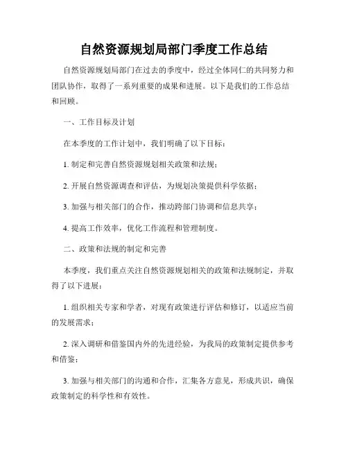 自然资源规划局部门季度工作总结