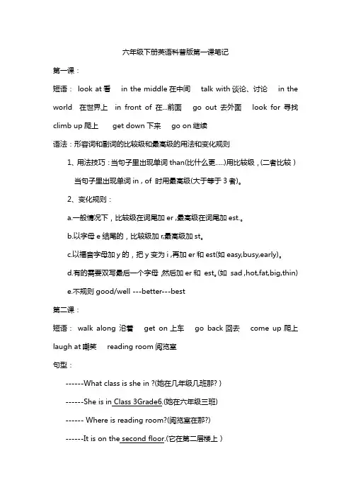六年级下册英语科普版第一课笔记