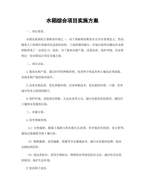 水稻综合项目实施方案
