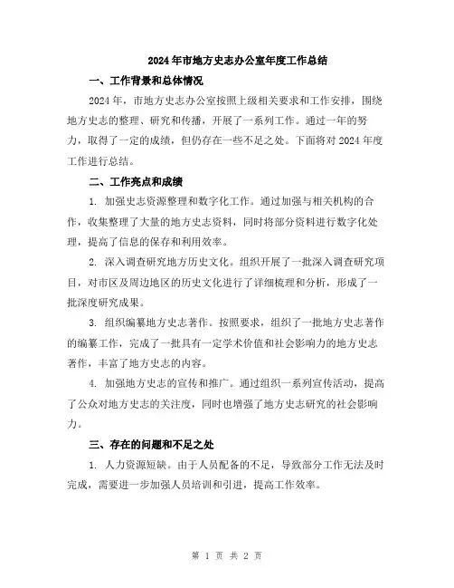 2024年市地方史志办公室年度工作总结