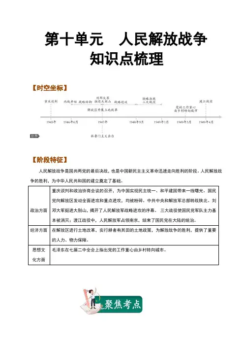 专题10人民解放战争(知识点梳理)中考历史