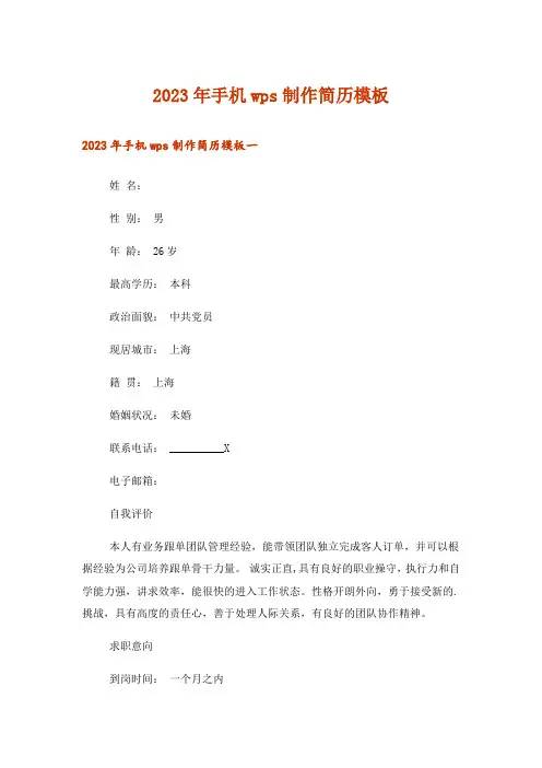2023年职场_手机wps制作简历模板