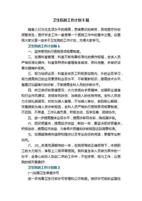 卫生院的工作计划5篇