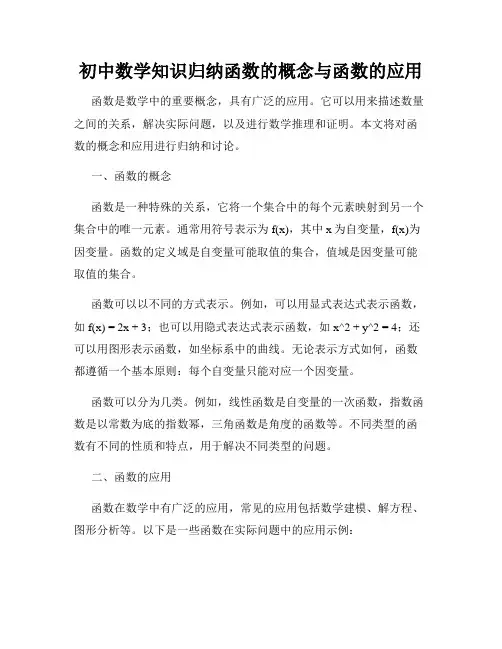 初中数学知识归纳函数的概念与函数的应用