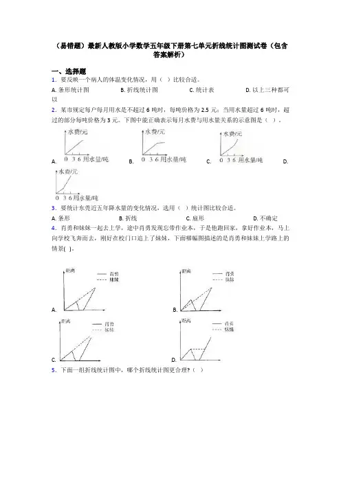(易错题)最新人教版小学数学五年级下册第七单元折线统计图测试卷(包含答案解析)