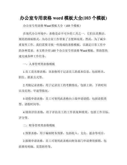 办公室专用表格word模板大全(103个模板)