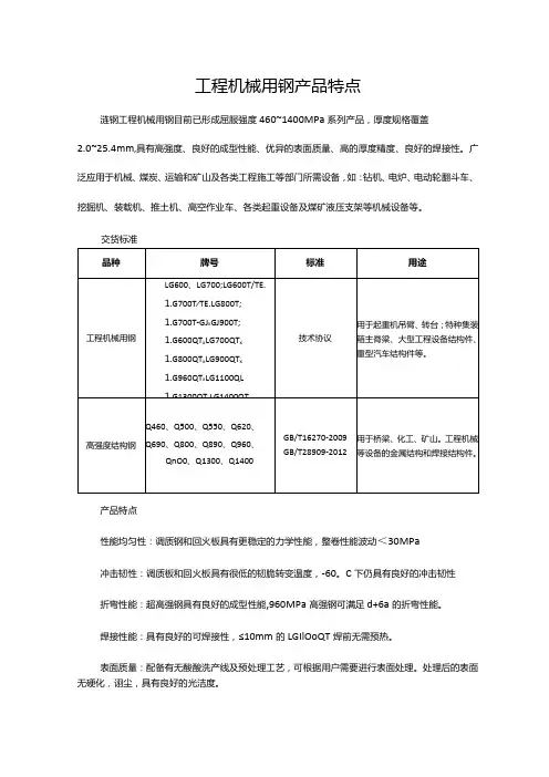 工程机械用钢产品特点