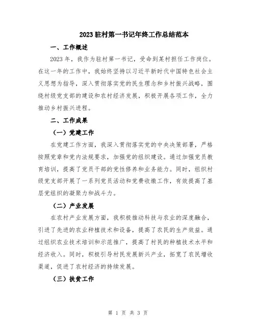 2023驻村第一书记年终工作总结范本