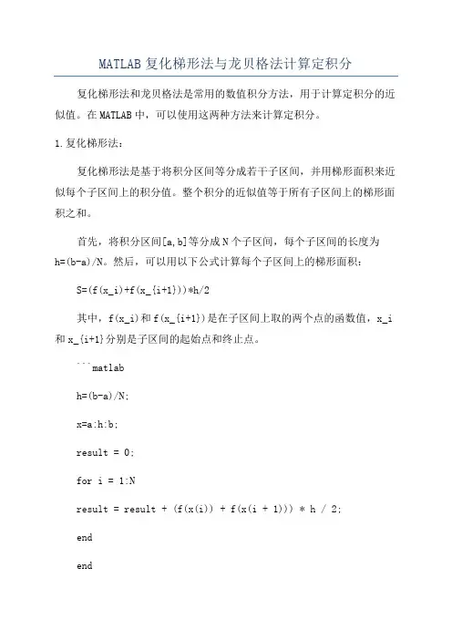 MATLAB复化梯形法与龙贝格法计算定积分