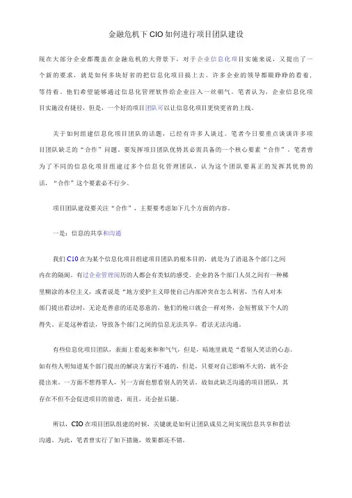 金融危机下CIO如何进行项目团队建设