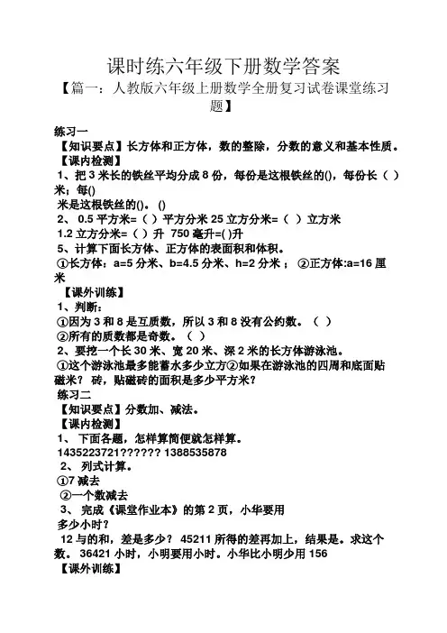 课时练六年级下册数学答案