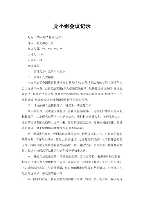 党小组会议记录2019