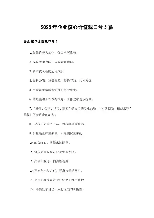 2023年企业核心价值观口号3篇