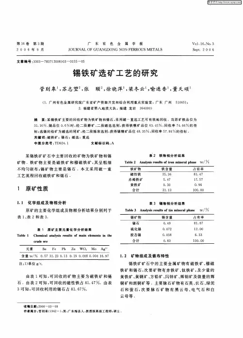 锡铁矿选矿工艺的研究