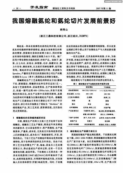 我国熔融氨纶和氨纶切片发展前景好