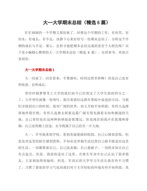大一大学期末总结(精选6篇)