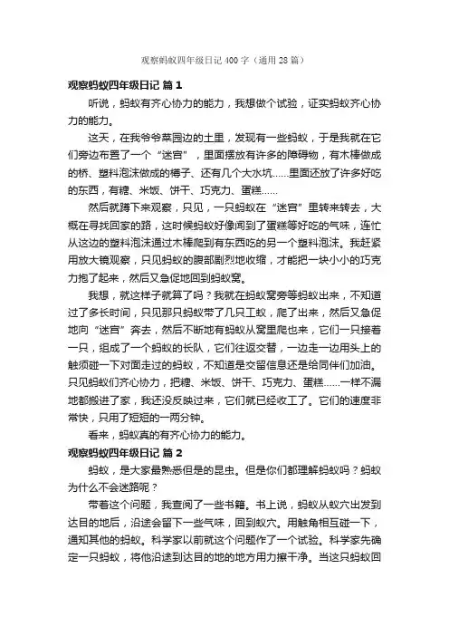 观察蚂蚁四年级日记400字（通用28篇）