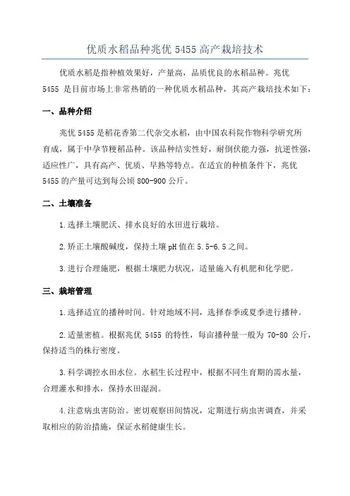 优质水稻品种兆优5455高产栽培技术