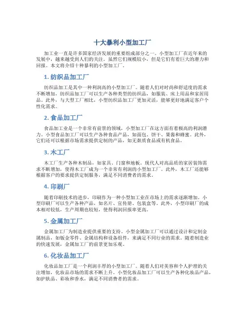 十大暴利小型加工厂