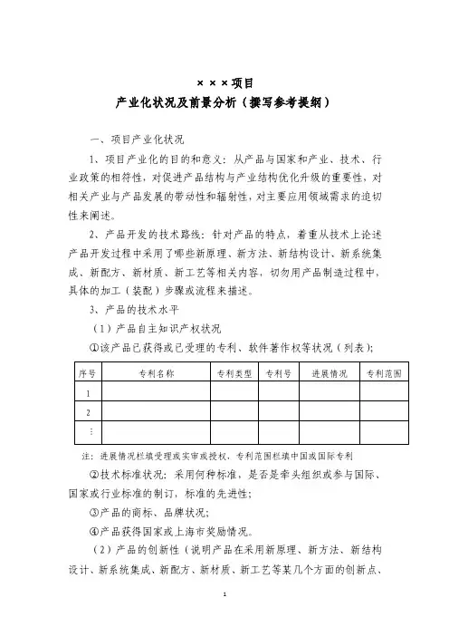 项目产业化状况及前景分析