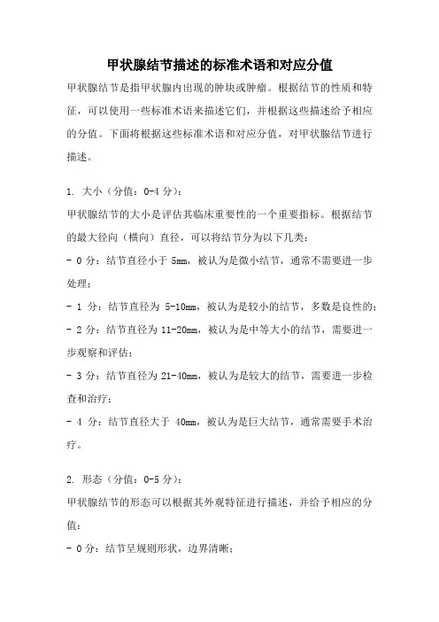 甲状腺结节描述的标准术语和对应分值