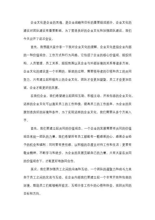  企业文化营造与团队建设会议记录