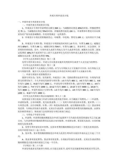 外观专利申请多少钱