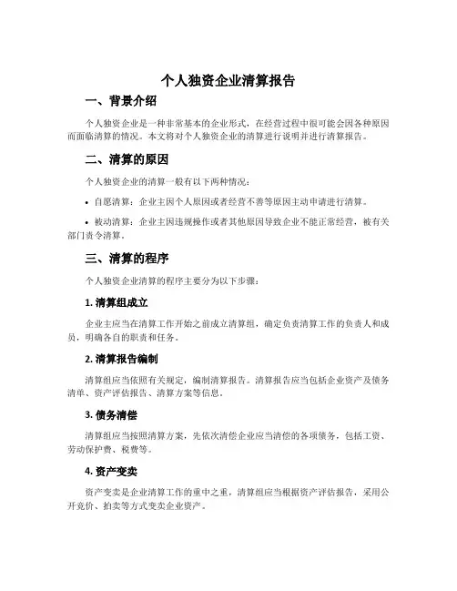个人独资企业清算报告