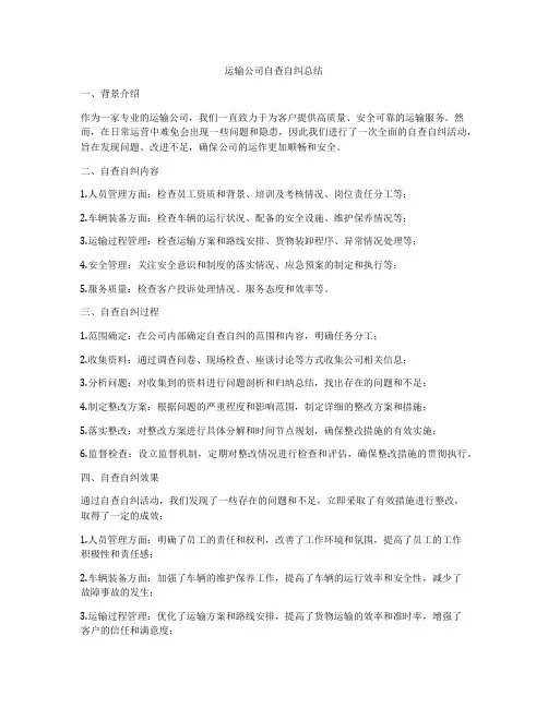 运输公司自查自纠总结