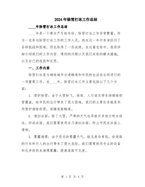 2024年除雪打冰工作总结