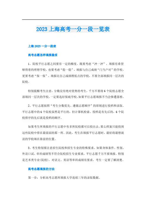 2023上海高考一分一段一览表