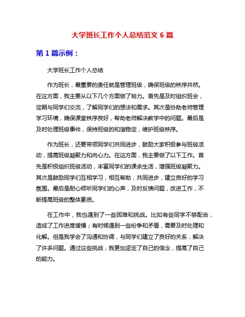 大学班长工作个人总结范文6篇