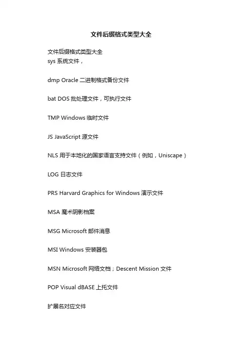 文件后缀格式类型大全