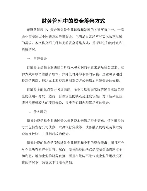 财务管理中的资金筹集方式