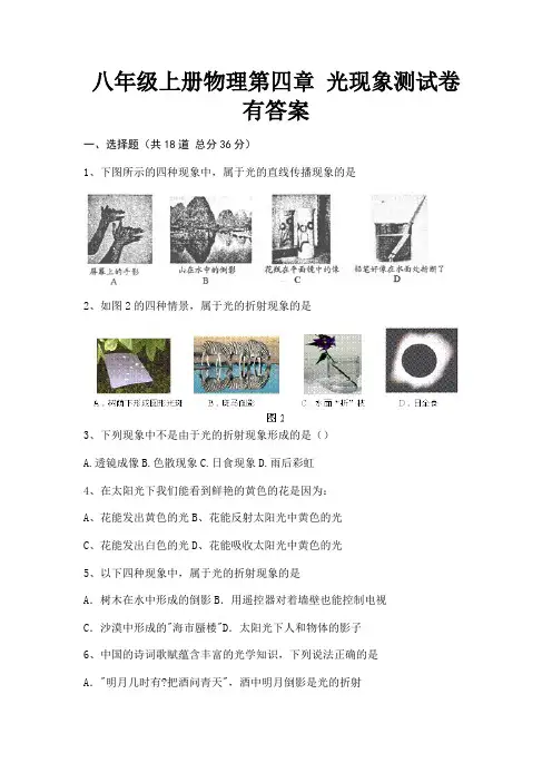 八年级上册物理第四章 光现象测试卷有答案(高分练习)