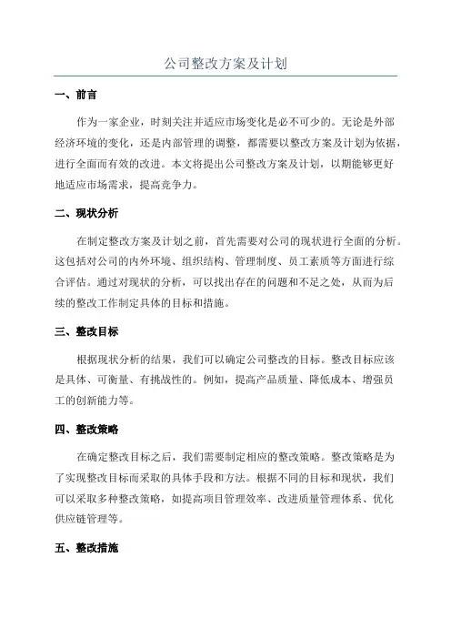 公司整改方案及计划