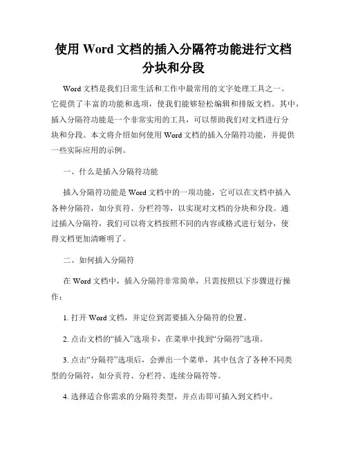 使用Word文档的插入分隔符功能进行文档分块和分段