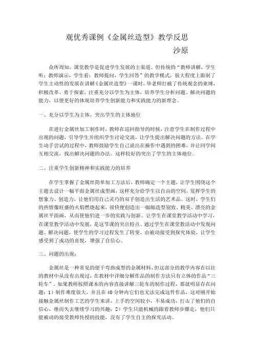 观优秀课例《金属丝造型》教学反思