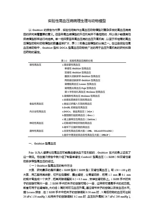 自发性高血压病(SHR大鼠)动物模型制备方法