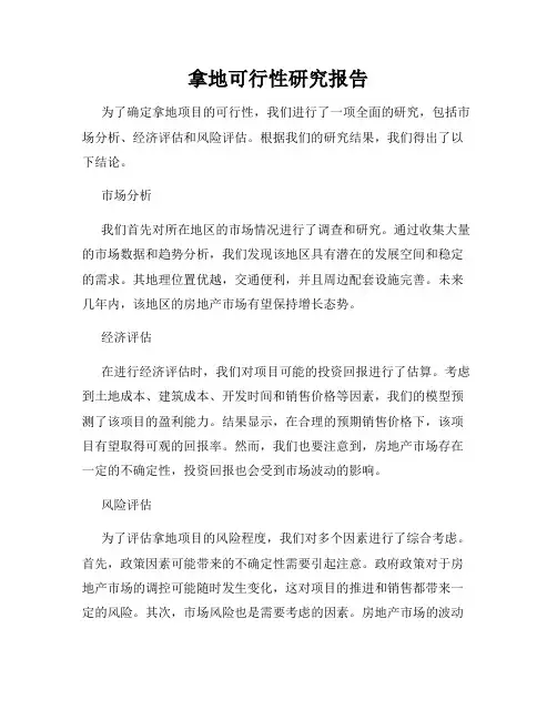 拿地可行性研究报告