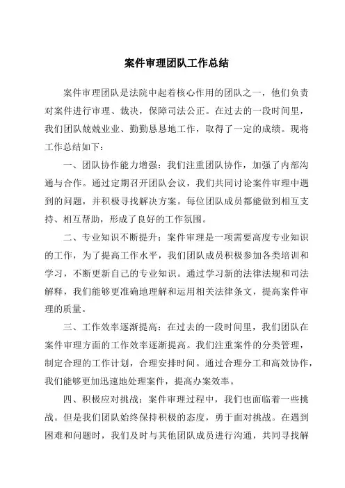 案件审理团队工作总结