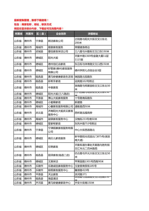新版山东省德州市家政企业公司商家户名录单联系方式地址大全220家