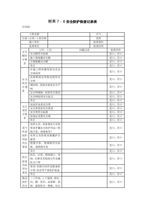 安全防护检查记录表