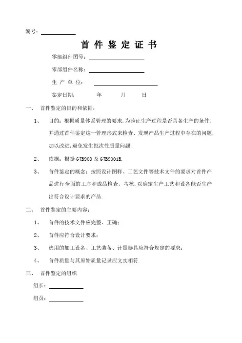 首件鉴定报告