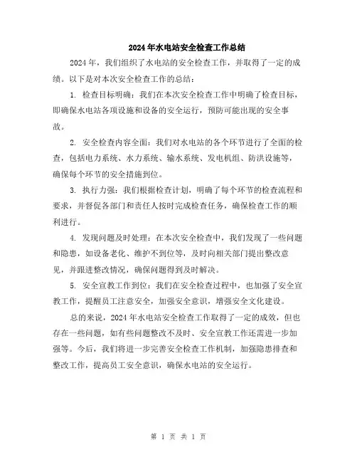 2024年水电站安全检查工作总结
